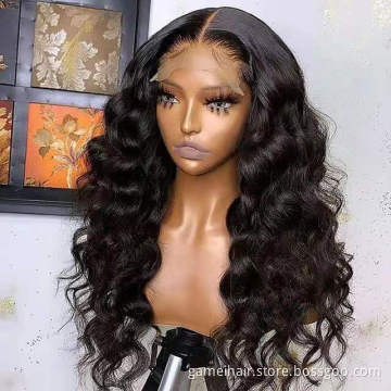 New Arrival Brazilian Human Hair Natural Black Loose Wave Wig Pre Plucked Lace Wig With Bleached Knots For Women